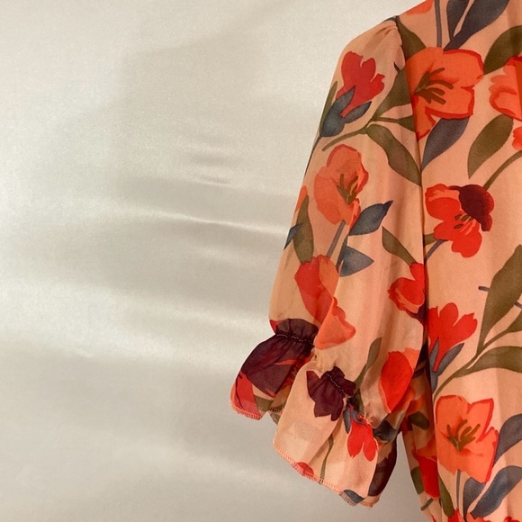 Women's Medium Orange Floral V-Neck Maxi Dress - Picture 7 of 11